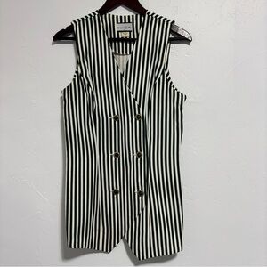 Breakin' Loose Vintage Women's Green White Striped Vest USA 11/12 Button